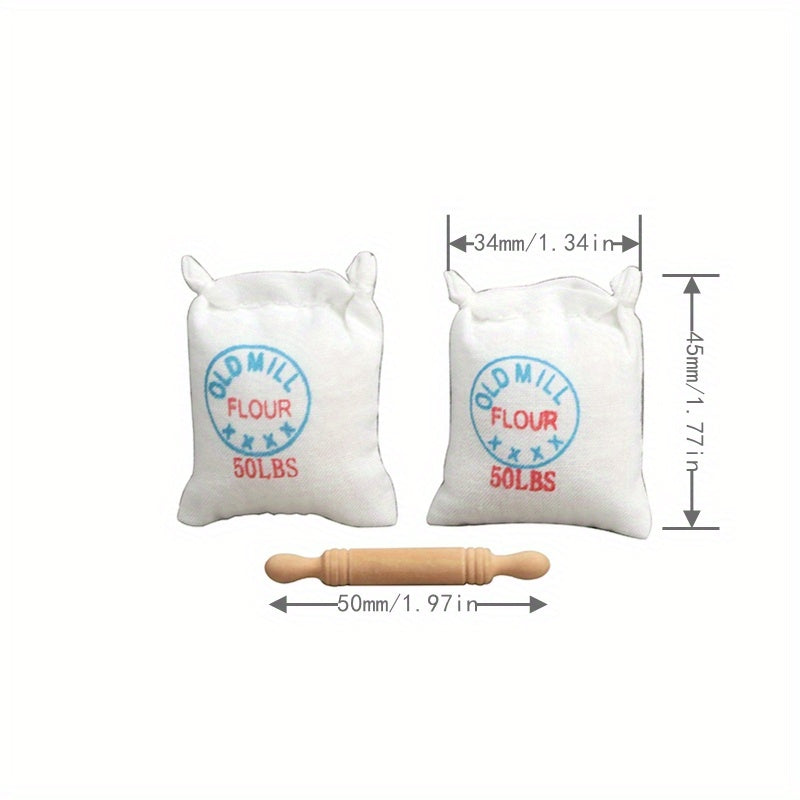 1:12 Scale Flour Bag & Rolling Pin Model Dollhouse Kitchen Decor