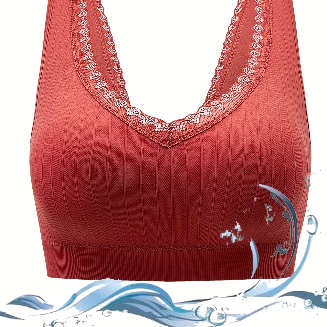 Soft Lace Trim Wireless Yoga Sports Bra