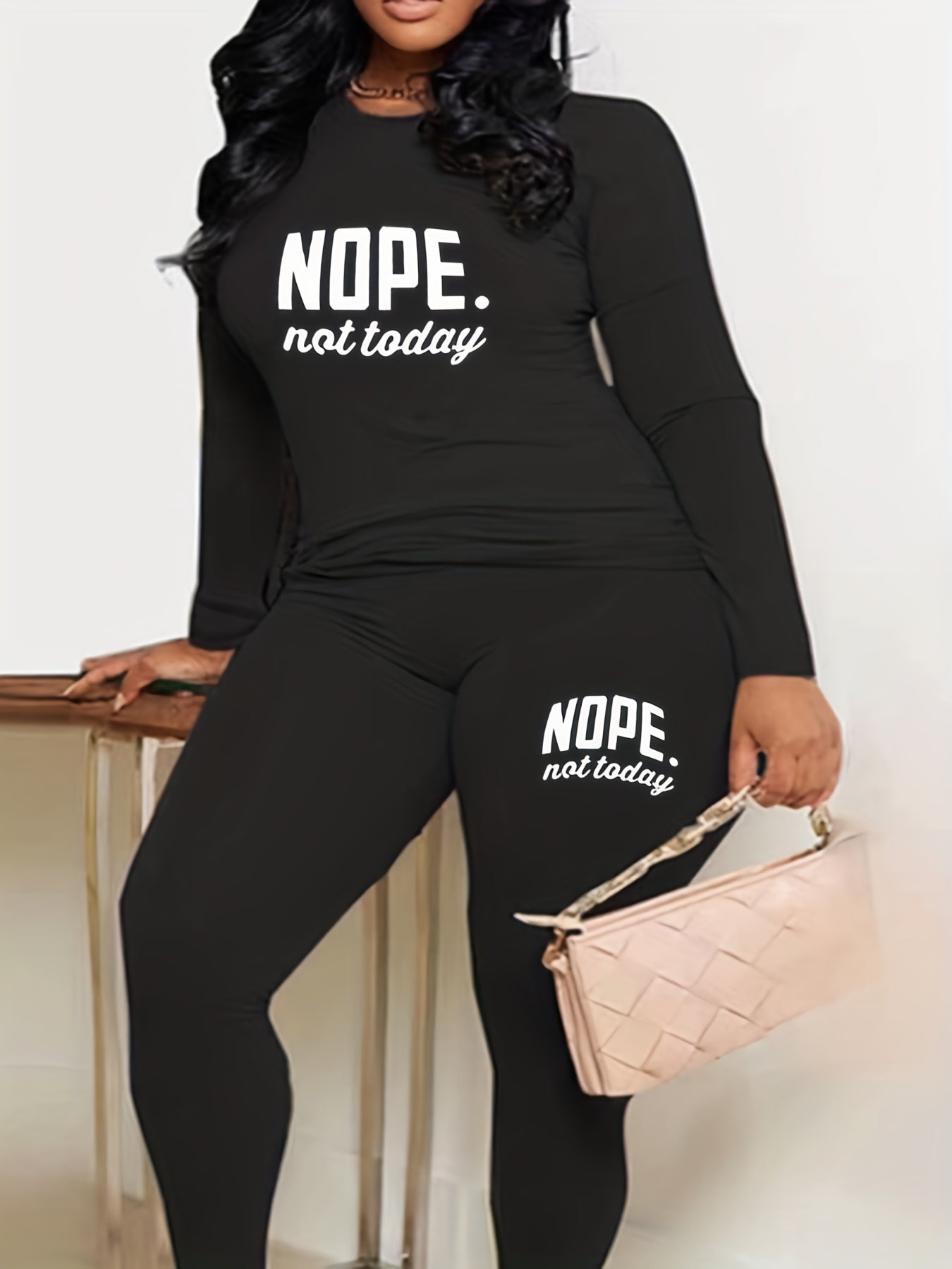  Slogan Print Long Sleeve Top & Leggings Set