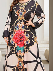Women's Plus Floral Print Long Sleeve Maxi Dress