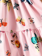 Girls Casual Butterfly Print Long Sleeve Dress