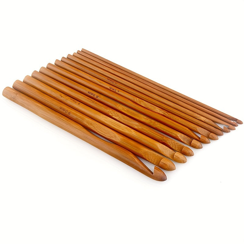 12pcs Bamboo Crochet Hooks Set Knitting Tool For Sweater Scarf