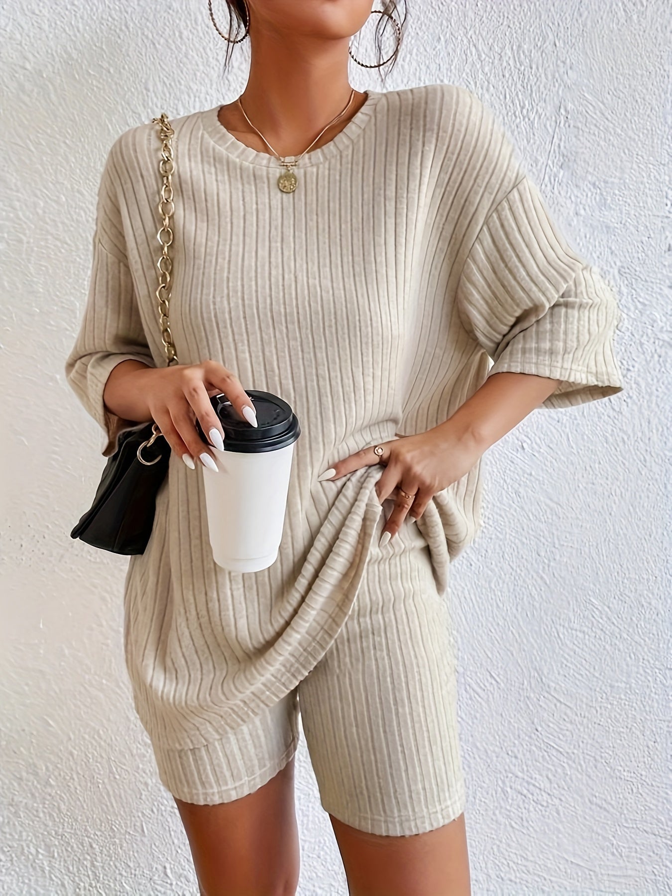  Casual Loungewear Set Short Sleeve Tee & Shorts Pajamas