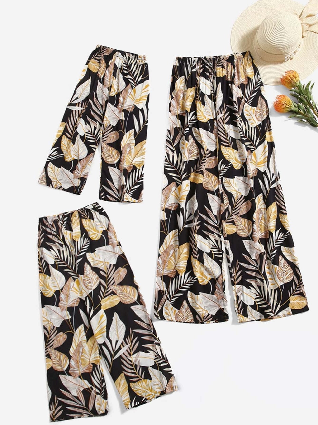 Women's Plus Size Tropical Print Wide Leg Pants Floral Print