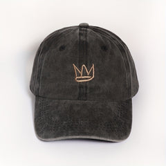 Crown Embroidered Gray Baseball Cap Washed Distressed Sunshade Dad Hat