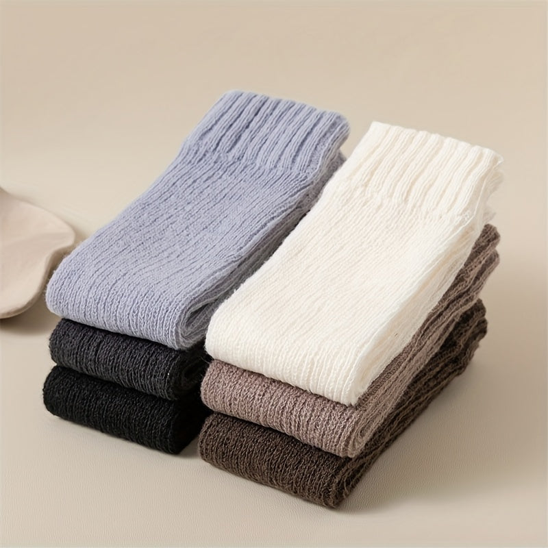 Solid Rib Knit Leg Warmers All-match Knee High Socks Women's Stockings