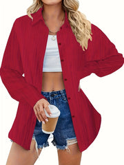  Ribbed Long Sleeve Button Up Blouse