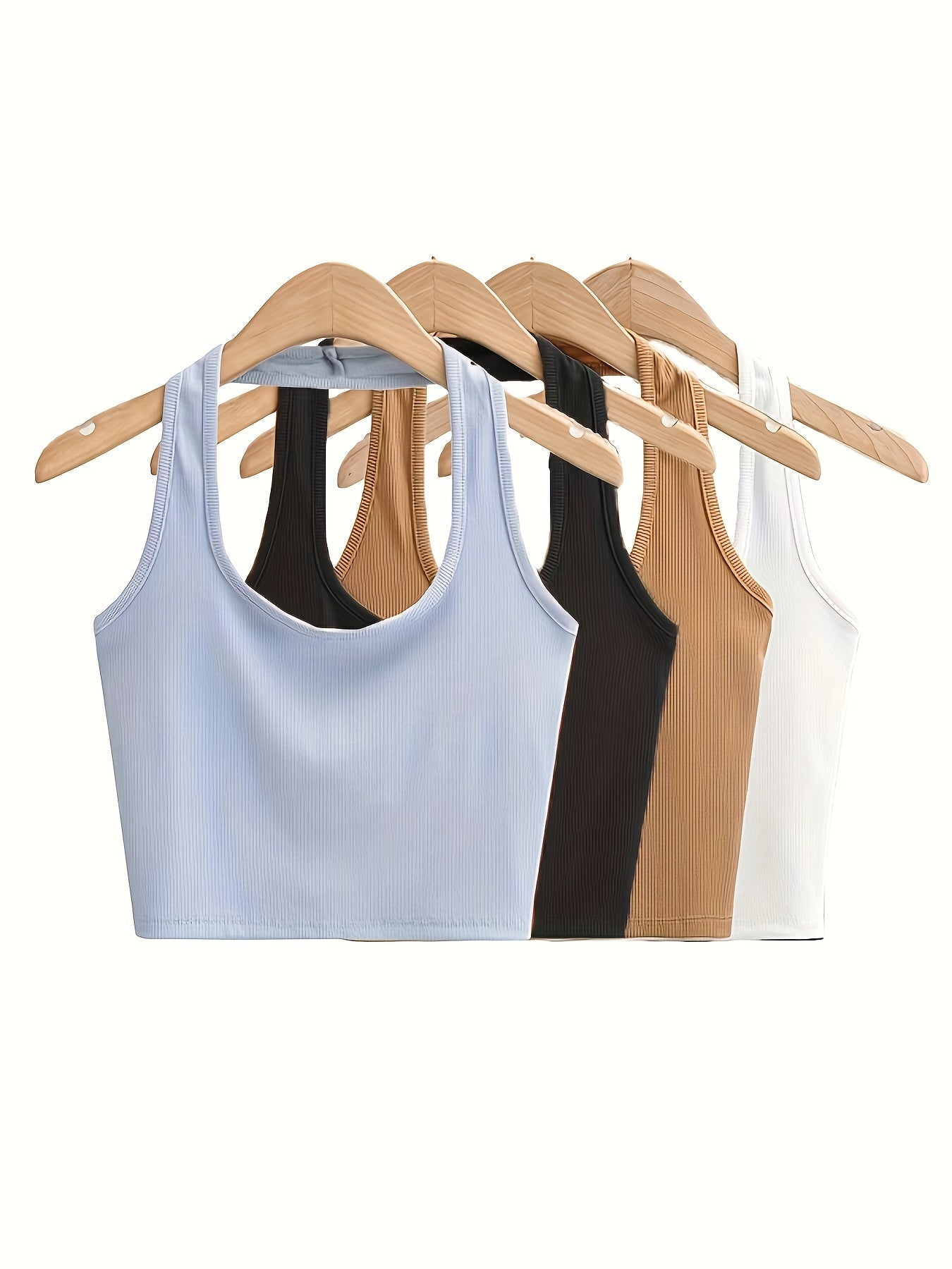  Ribbed Halter Neck Crop Tank Top