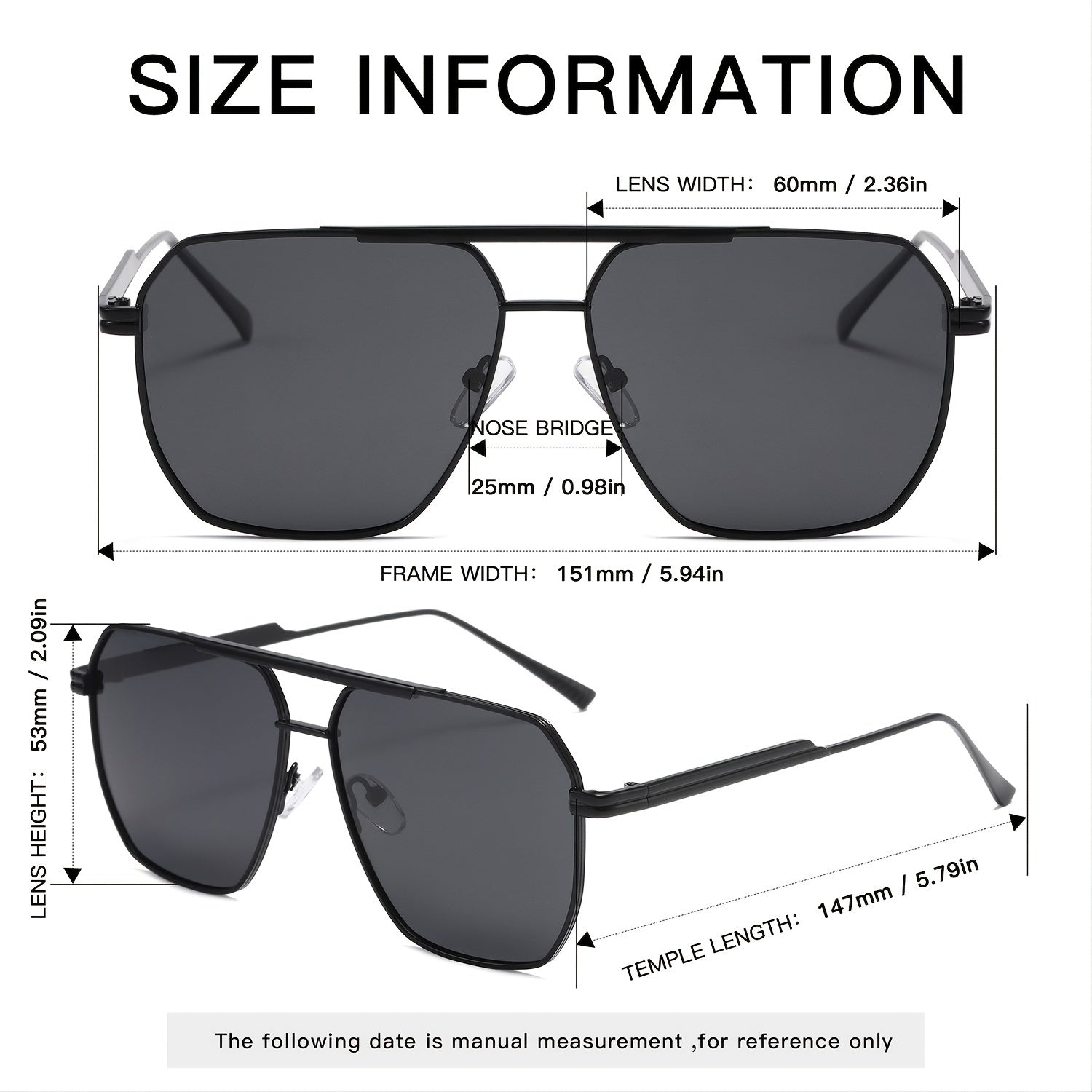 Polarized Square Sunglasses UV400 Men Women Metal Outdoor Eyewear
