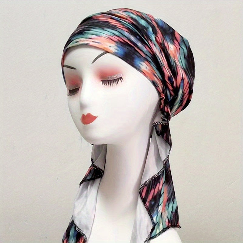 Vintage Tie Dye Print Turban Cap Boho Head Wraps Elastic Headscarf Women