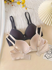 2pcs Solid T Shirt Bras Comfy Push Up Bra Women's Lingerie & Underwear