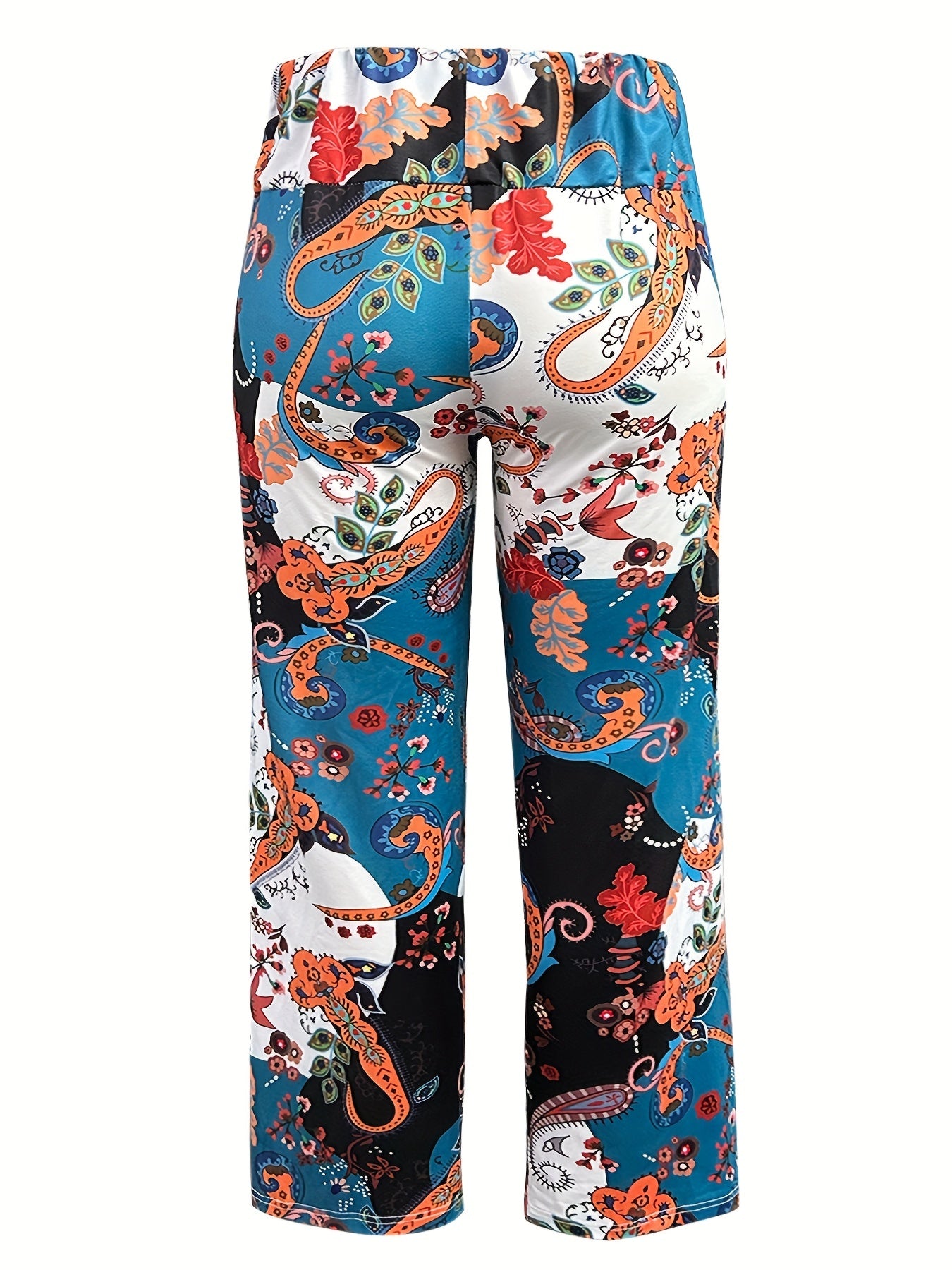 Floral Paisley Print Wide Leg Yoga Pants Plus Size