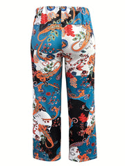 Floral Paisley Print Wide Leg Yoga Pants Plus Size