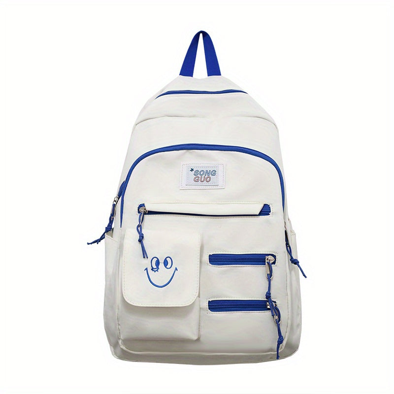 Smile Face Large Capacity Backpack Nylon Durable Lightweight School Travel Bag