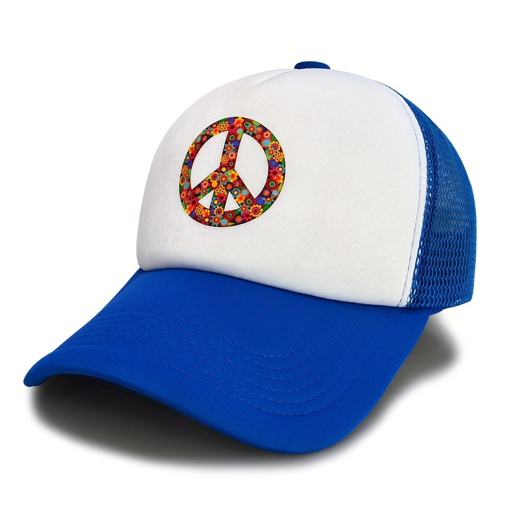 Floral Peace Sign Tucker Hat Mesh Casual Baseball Cap Unisex Sunshade Dad Hats