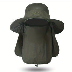 Wide Brim Cap With Face Cover Masks For Men Outdoor UV Protection Hat