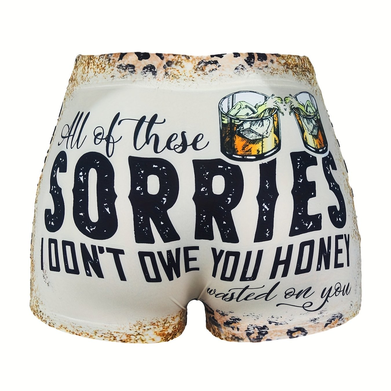  Women's Leopard & Slogan Print High Rise Shorts