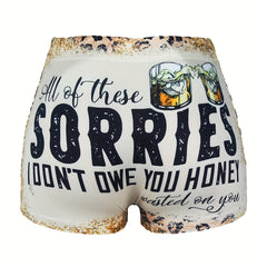  Women's Leopard & Slogan Print High Rise Shorts