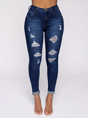Mid Stretch Distressed Denim Pants Slim Fit