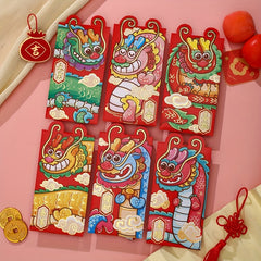 6pcs Dragon Year Red Envelopes Cartoon Lucky Money Packets Wedding