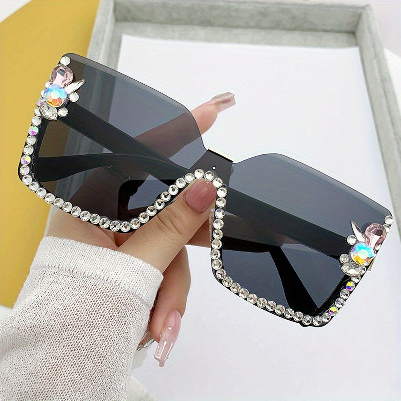 Rhinestone Rimless Sunglasses Large Gradient Glasses UV400