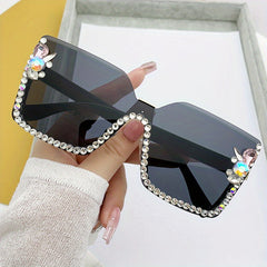 Rhinestone Rimless Sunglasses Large Gradient Glasses UV400