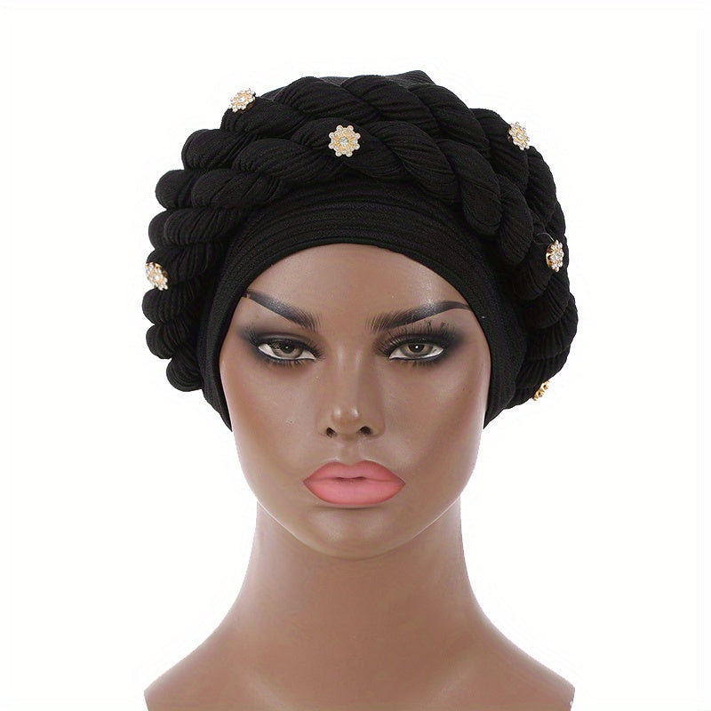 Twisted Braided Turban Cap Pre-tied Crinkle Head Wrap Elastic Ramadan Hijab