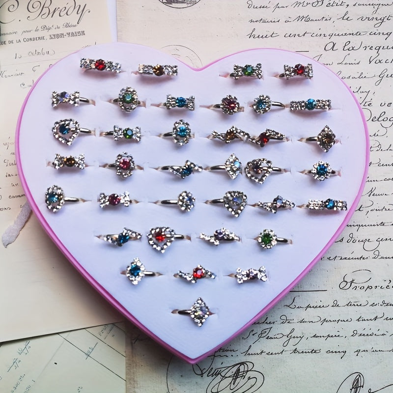 5pcs Children's Adjustable Diamond Alloy Ring