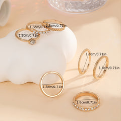 Personality Rhinestone Rings 7pcs Set 18K Plated Jewelry For Her