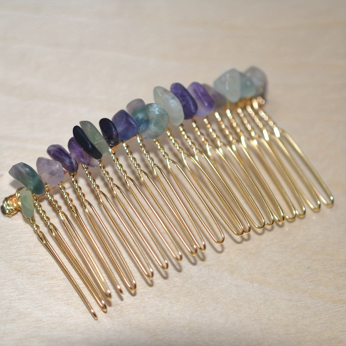 Natural Crystal Stone Hair Comb Amethyst Headwear Bride Hair Accessories