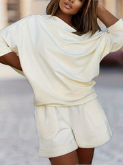 Women's Plus Solid One Shoulder Tee & Shorts Outfit Set