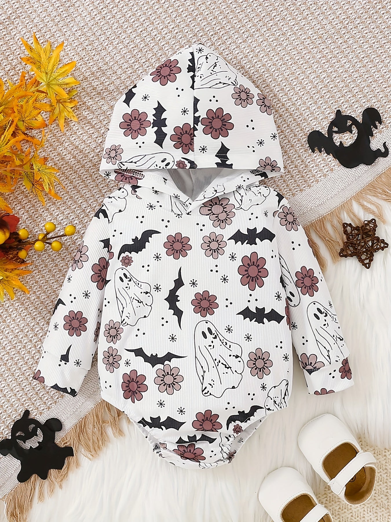 Halloween Baby Hooded Romper Cartoon Print