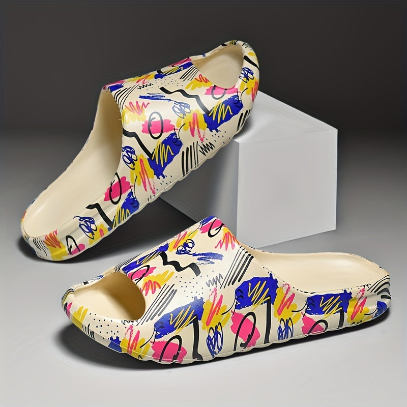 Men's Graphic Print Non Slip Platform Slides