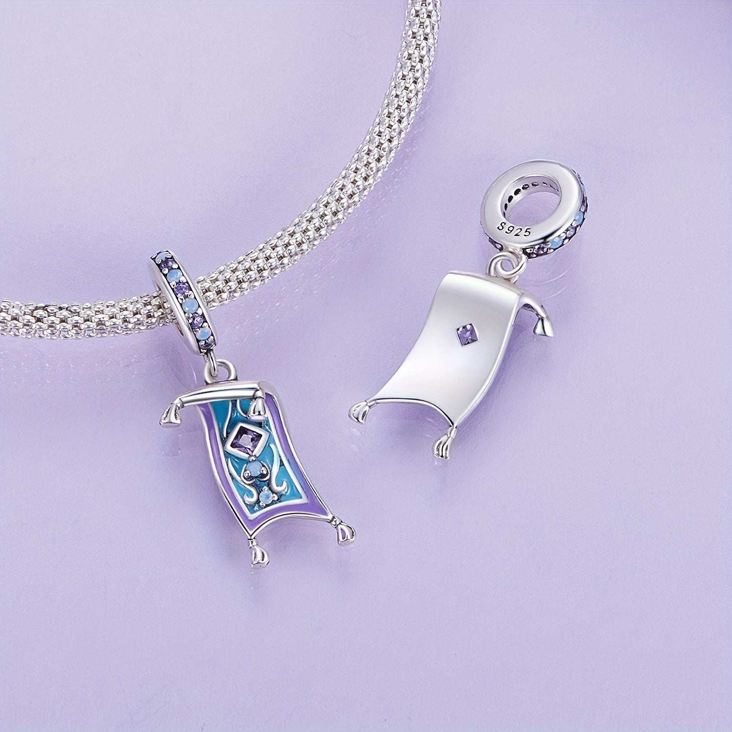 925 Sterling Silver Purple Magic Carpet Charm Pendant for Bracelet