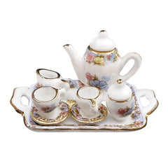 8pcs Pink Flower Porcelain Tea Cups Dollhouse Kitchen Accessories
