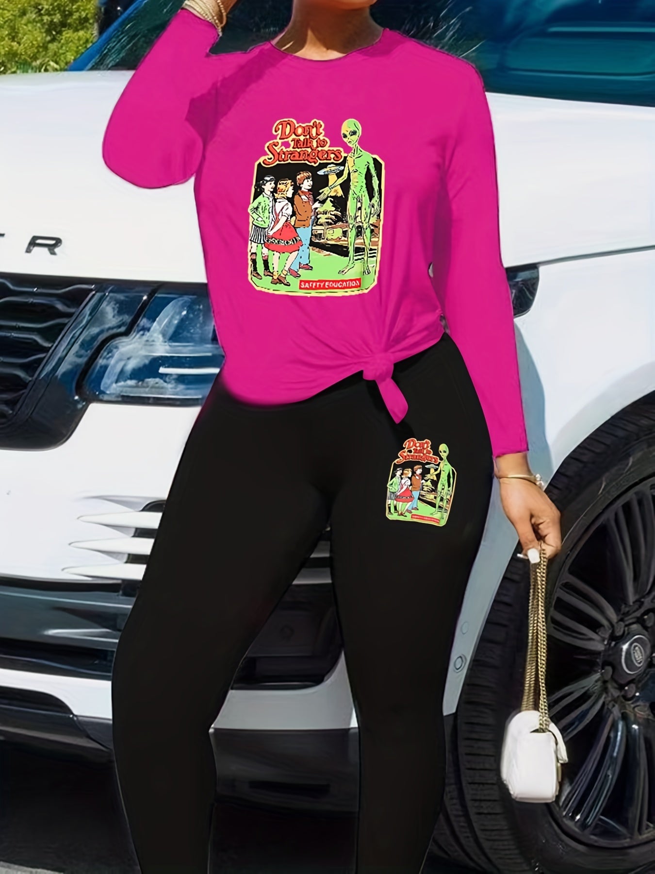  Halloween Cartoon Print Top & Leggings Set