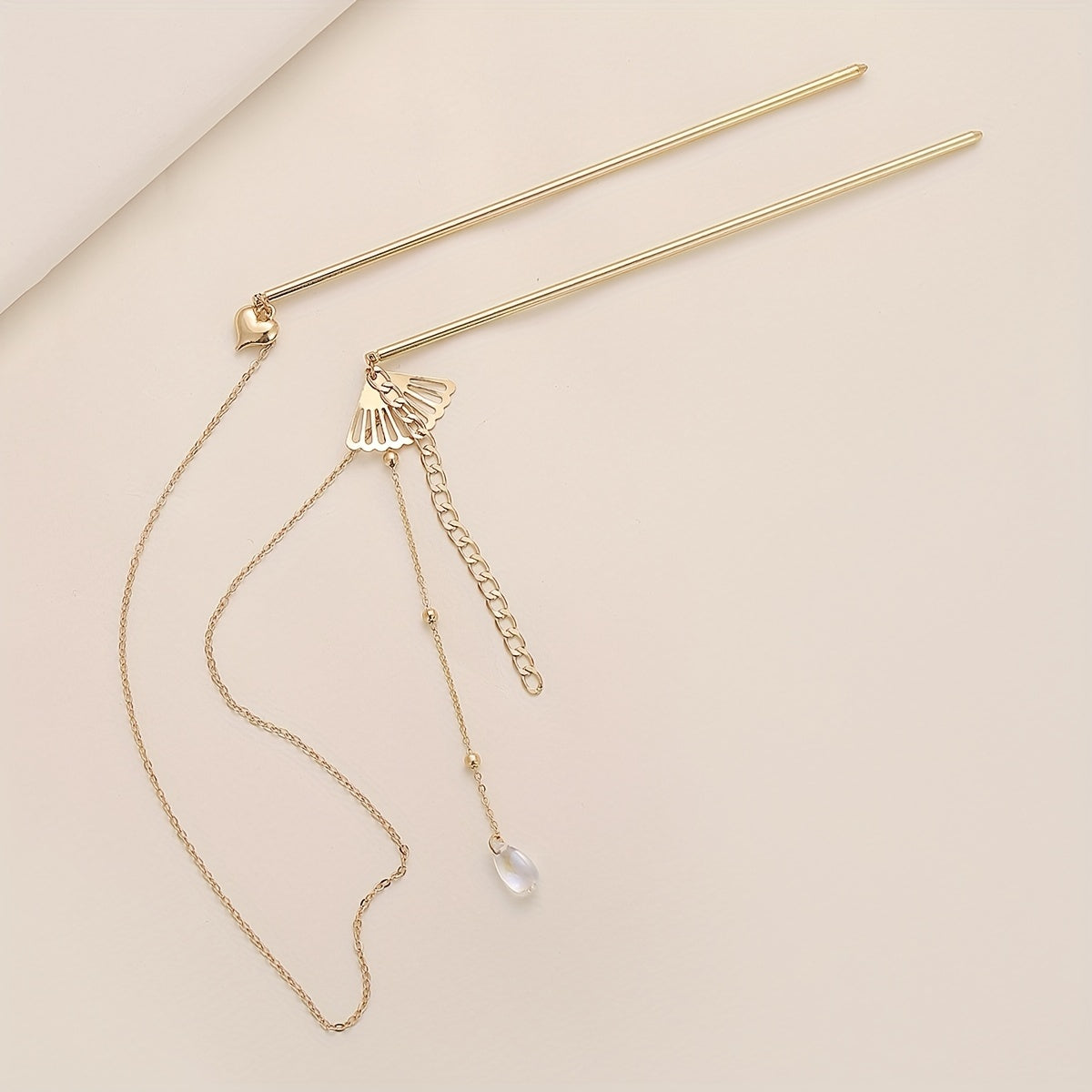 Retro Hair Pin Mini Fan Shape Decor Pendant Double Hairpin Ponytail Holder