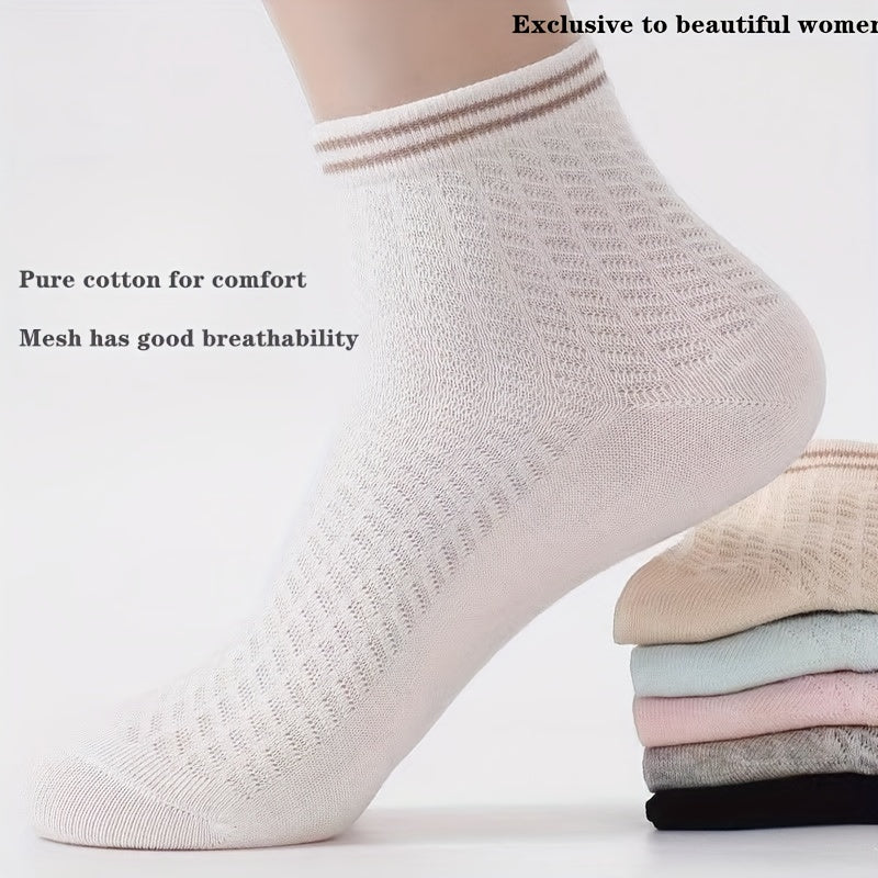 5 Pairs Striped Short Socks Comfy & Breathable Women's Stockings