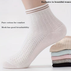 5 Pairs Striped Short Socks Comfy & Breathable Women's Stockings