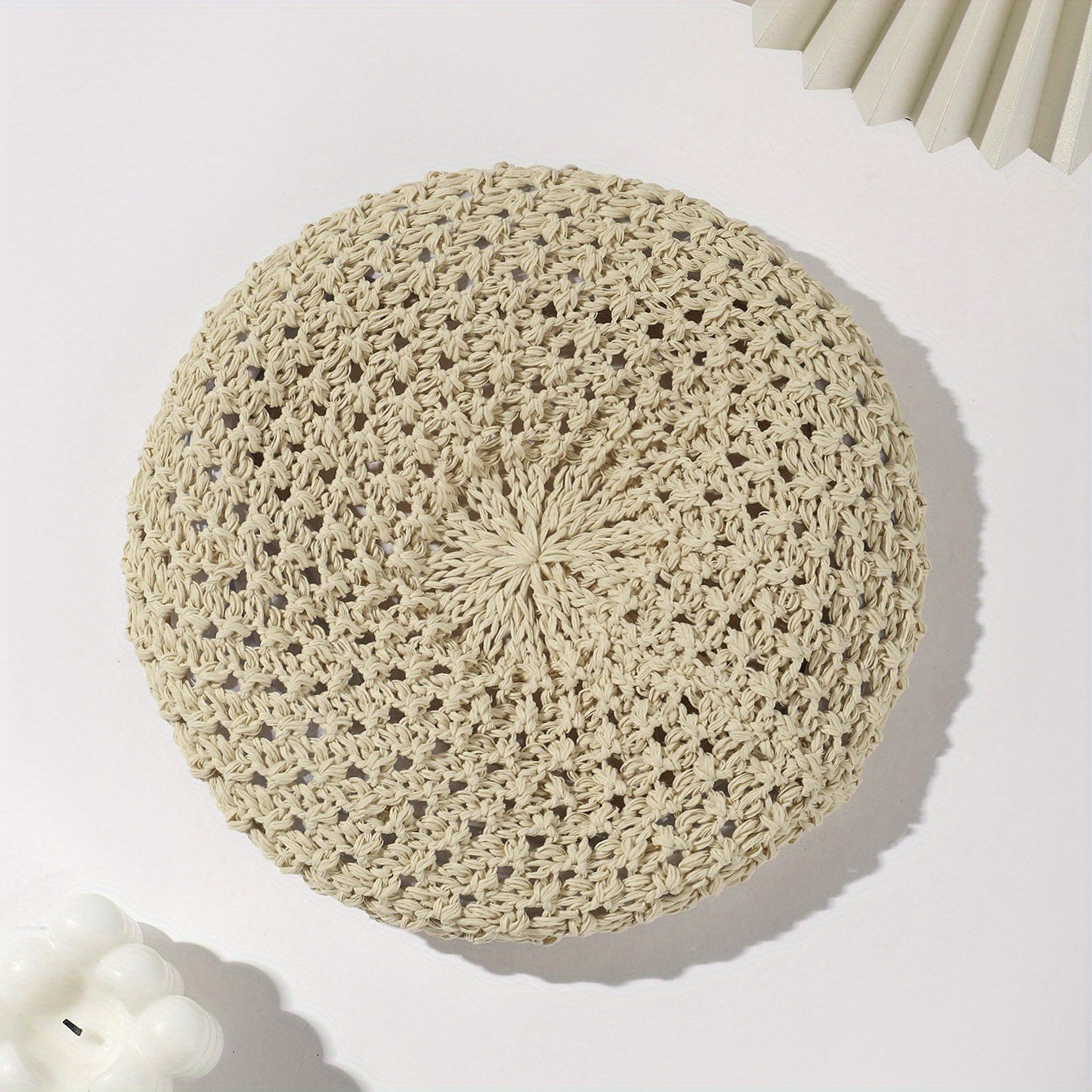 Hollow Out Crochet Beret Pumpkin Cap Octagonal Hat For Women