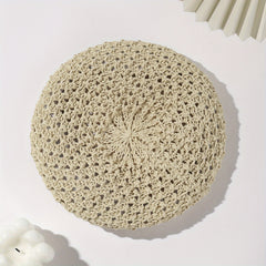 Hollow Out Crochet Beret Pumpkin Cap Octagonal Hat For Women