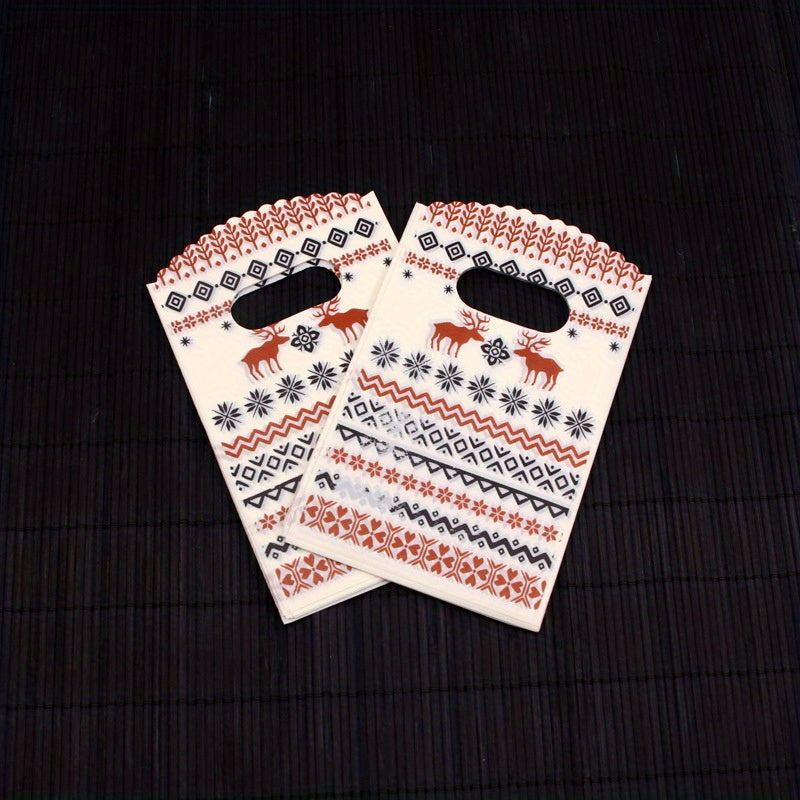 50pcs Elk Pattern Plastic Tote Bag Gift Packaging Bag - Portable Storage Bag