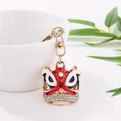 Chinese Style Dragon Shaped Key Chain Pendant, Artificial Diamond Car Key Ring