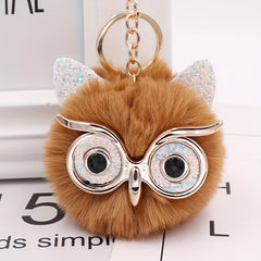 Glasses Owl Plush Keychain Bag Pendant Car Key Chain Accessories