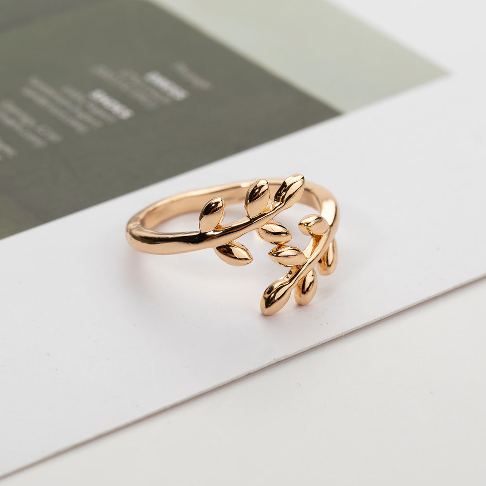 Leaf Shape Open Ring Adjustable Size Jewelry For Women Girls