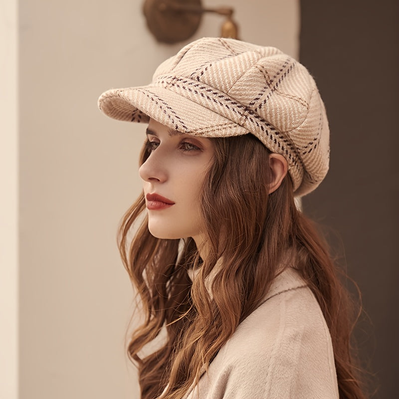 Women's Plaid Retro Octagonal Cap Spring Summer Hat