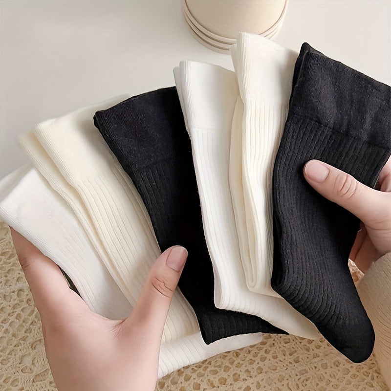6 Pairs Solid Crew Socks Breathable Women's Stockings & Hosiery