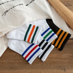 5 Pairs Striped Sports Socks Comfy Crew Socks Women's Stockings