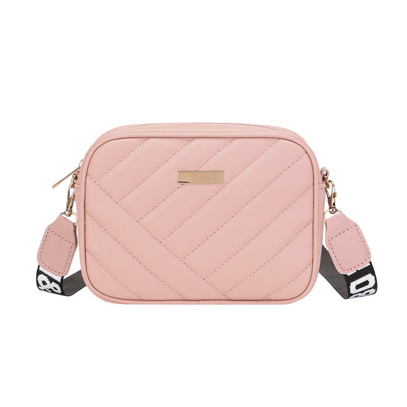 Quilted Square Crossbody Bag Metal Zipper Purse Faux Leather Shoulder Bag