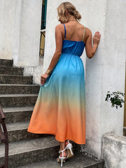  Ombre Split Neck Drawstring Dress